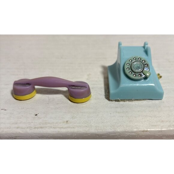 Vintage Dollhouse Rotary Phone  Miniature Aqua & Purple Plastic - Picture 6 of 8